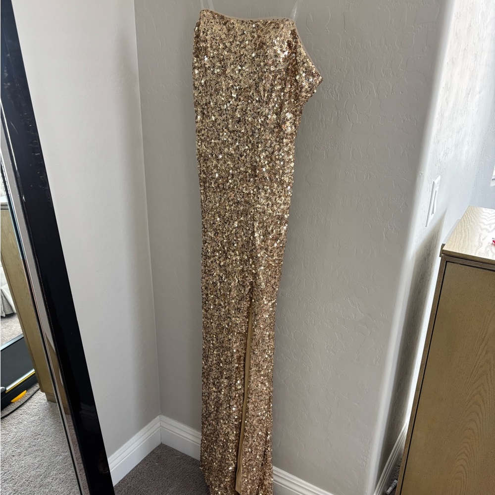 Gold Sequin Prom Dress with High Slit